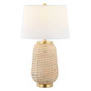 Chakrii 25" Rustic Bohemian Iron/Rattan LED Table Lamp with Pull-Chain Classic Nghtstanid Lamp
