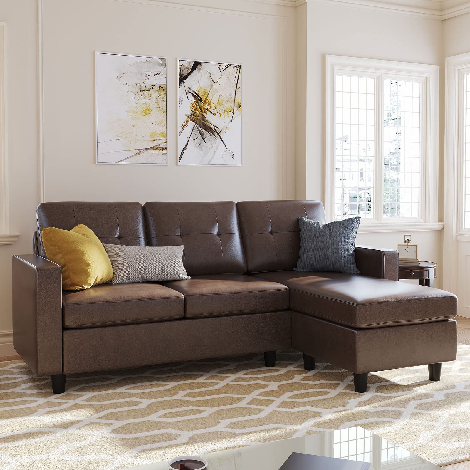 Faux Leather Sectional Sofa, Convertible Sectional Couch L Shaped Couch Sofa