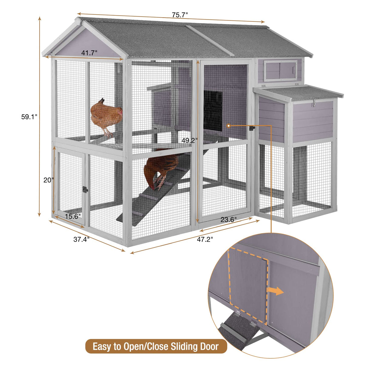 Large Chicken Coops for 6-10 Chickens, Hen House with 2 Nesting Boxes, Poultry Cage