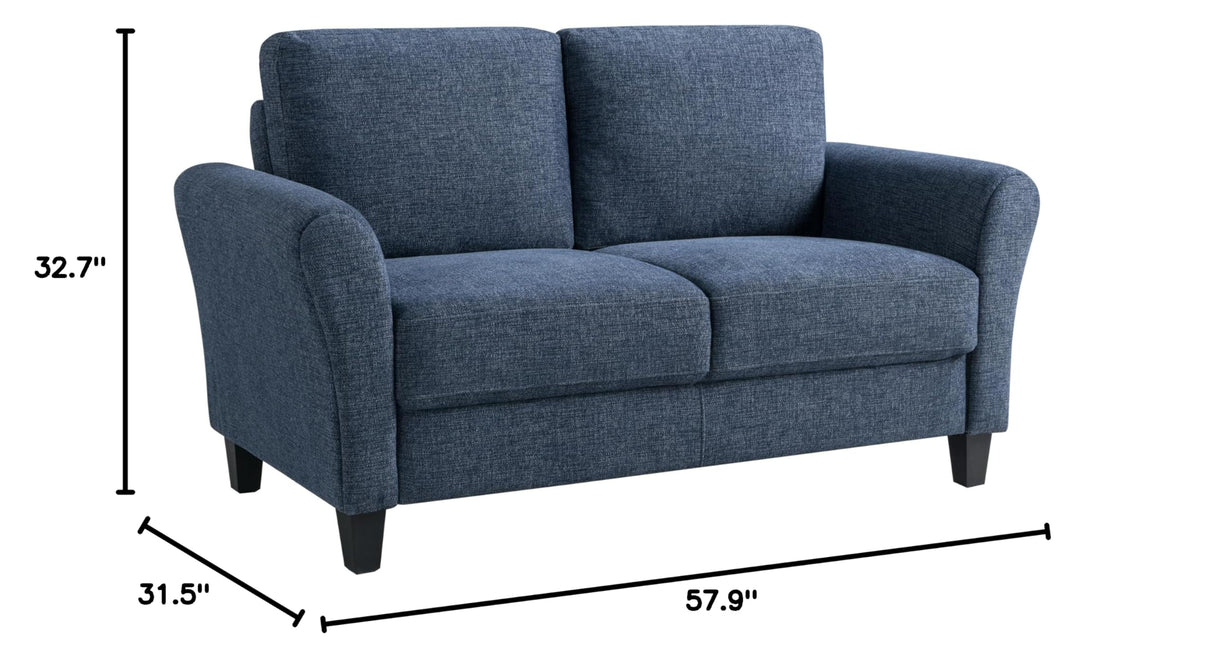 Watford Loveseat with Rolled Arms, Blue