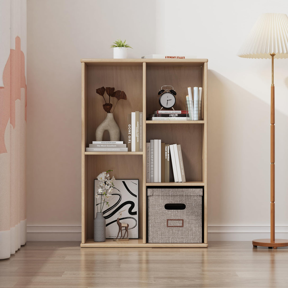 2-Tier Montessori Solid Wood Shelves Toy Organizers and Storage,5-Compartment Storage Cabinet