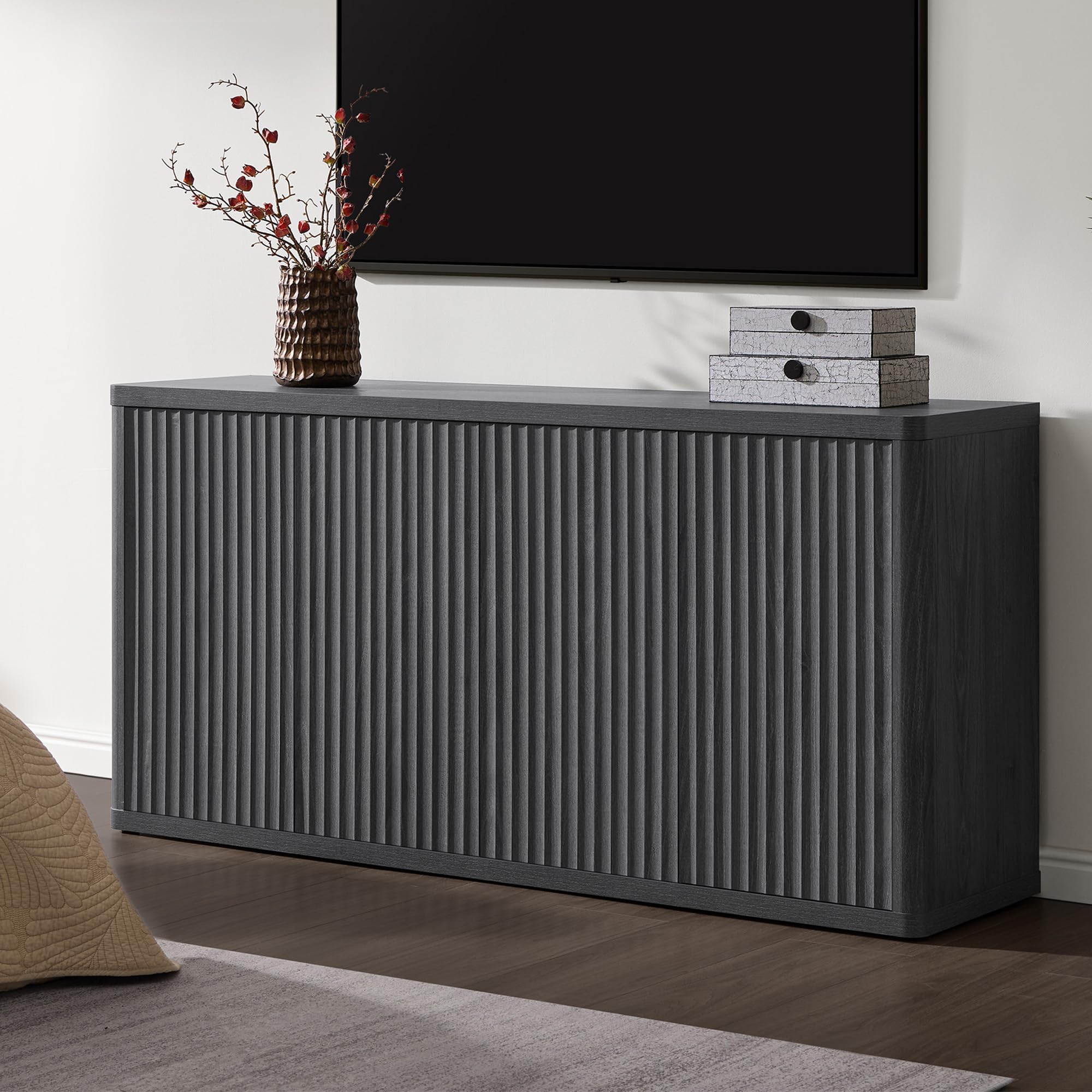 65-Inch TV Stand with Storage - Modern Fluted Entertainment Center