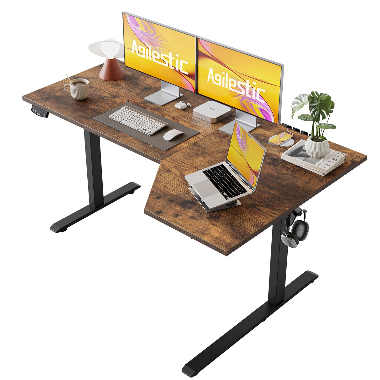 Electric Standing Desk, L-shaped 59 Inches Height Adjustable Desk, Sit and Stand up Desk for Work Office Home