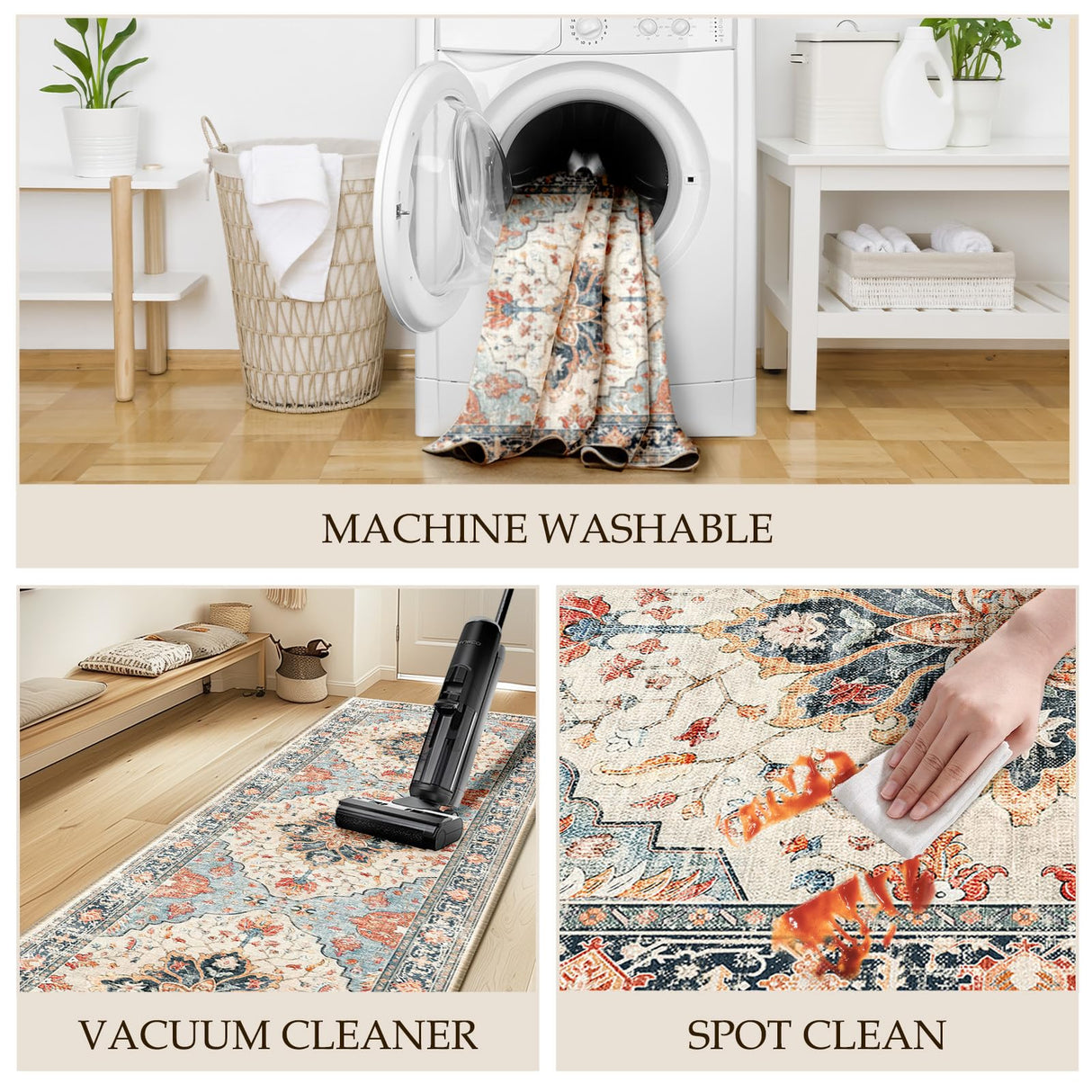 6ft Round Rug, Area Rugs 6ft, Washable Rug, Non-Slip, Rugs for Living Room,