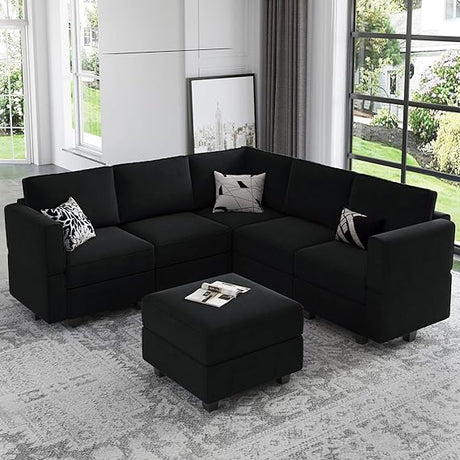 Sectional Couch with Storage Ottoman, Corduroy Modular Sectional Sofa