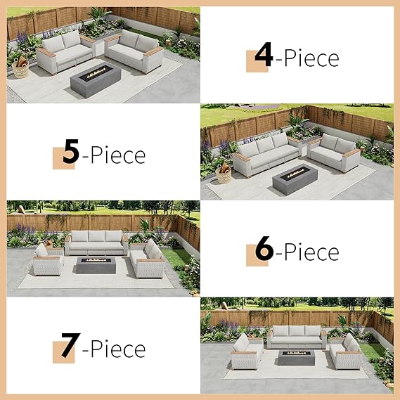 Patio Furniture Set, 6 Piece Modular Rattan Outdoor Sectional Set