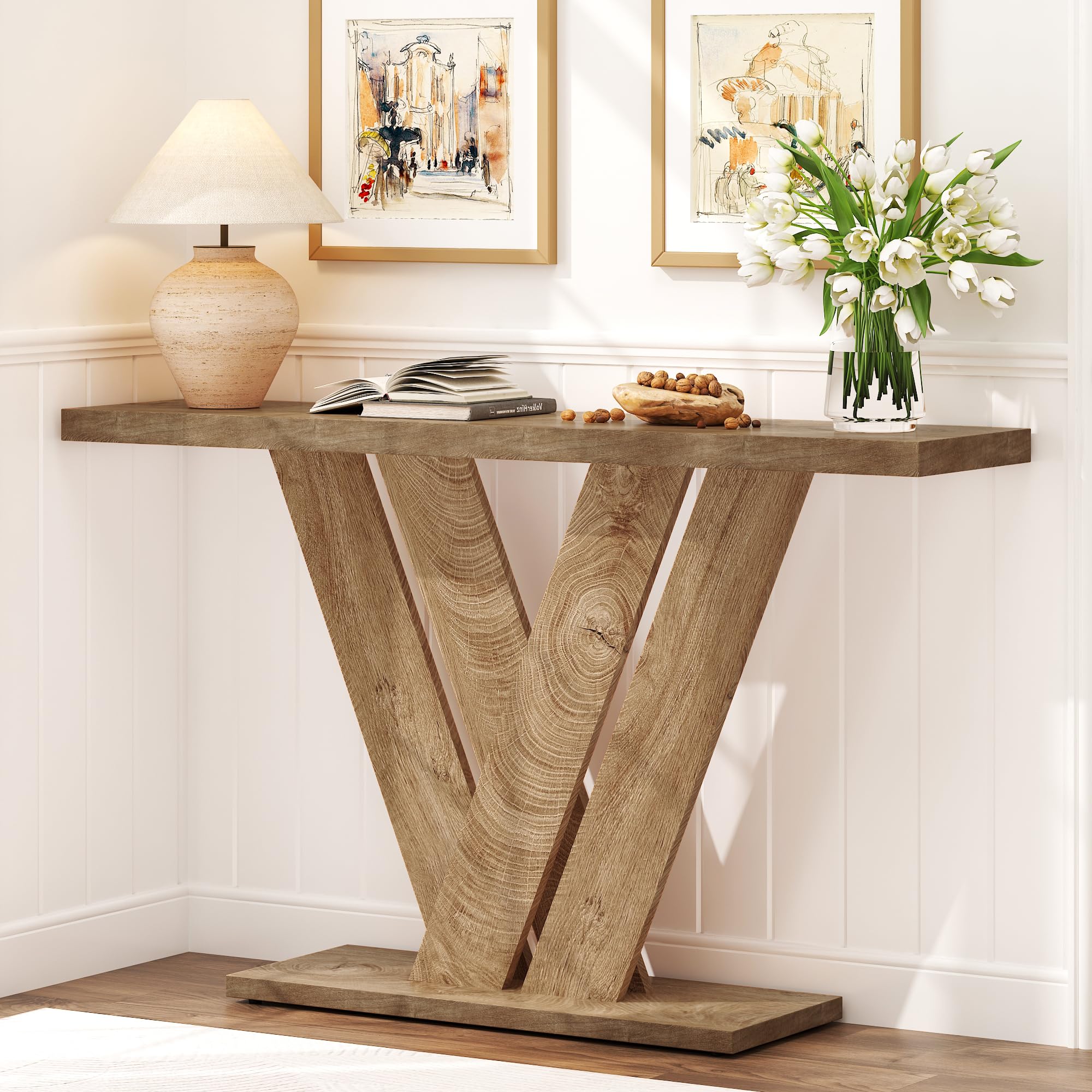 51-Inch Farmhouse Console Table with V-Shaped Design