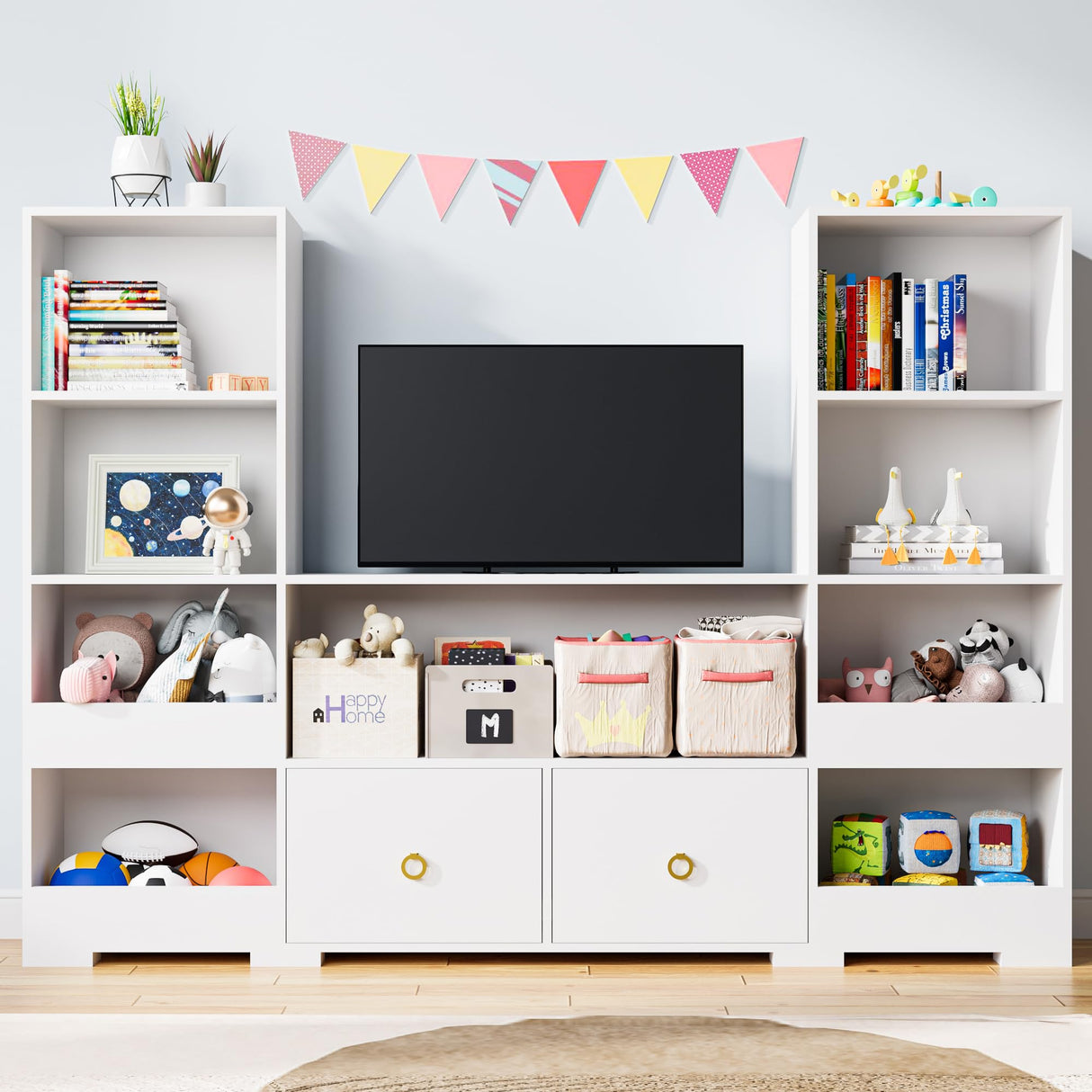 4 Tier Book Shelf, 9 Cube Storage Organizer Bookshelf with Drawers