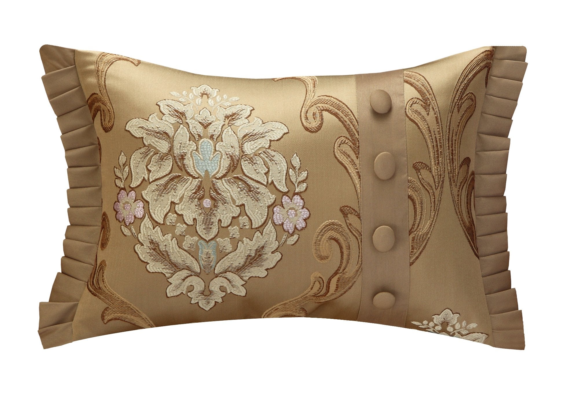 Piece Aubrey Decorator Upholstery Comforter Set and Pillows Ensemble, Queen, Gold