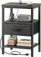 Nightstand with Charging Station, Bed Side Table with Adjustable Fabric Drawer