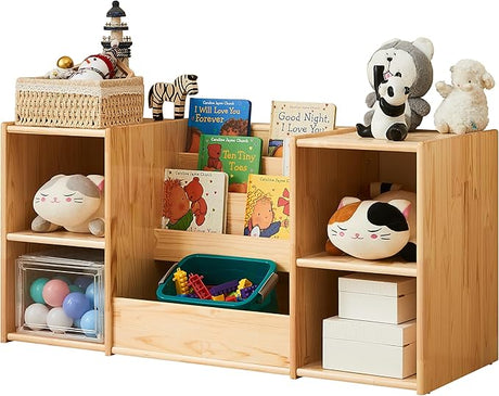 Montessori Bookshelf and Toy Storage | 3-Section Kids Bookshelf for Organizing Books