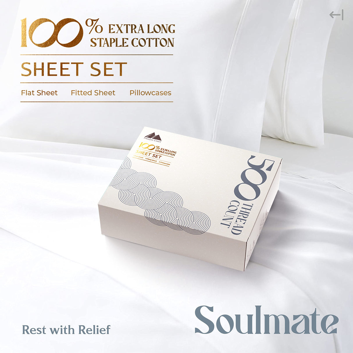 King Size Cotton Sheets Set - 500 Thread Count 4 PC 100% Cotton Sheets for King Bed,