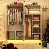 Modern 70in LED 4 Doors Armoires Wardrobe Closet White with Hanging Rod