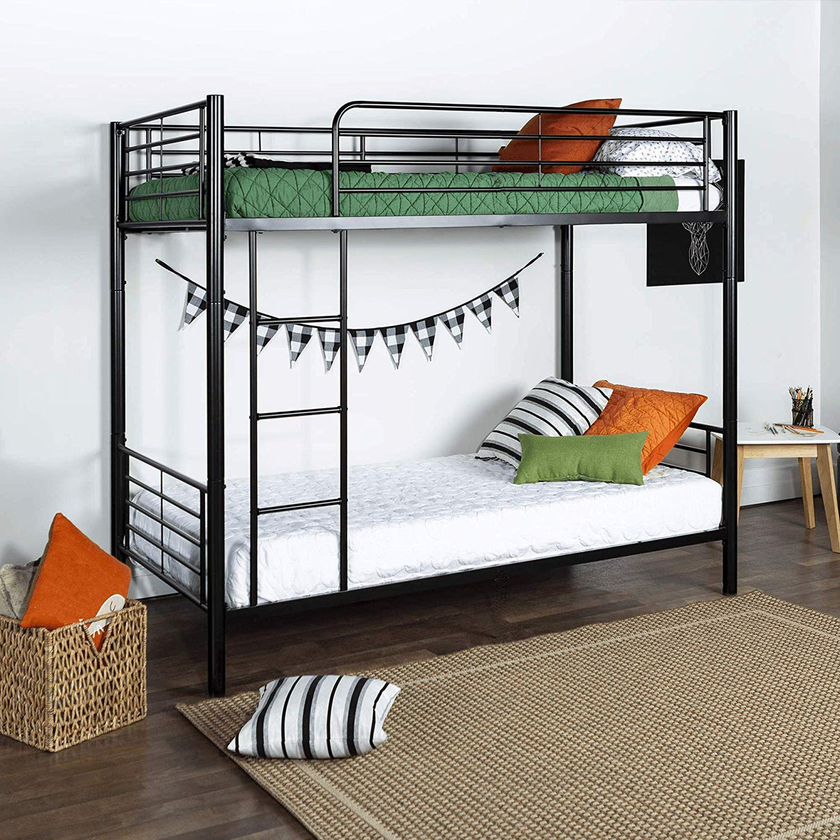 Metal Bunk Bed Twin Over Twin - with Removable Ladder and Guard Rail