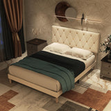 Queen Size Bed Frame, Velvet Upholstered Platform with Headboard,