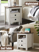 Nightstand with Charging Station, End Table, Side Table with 2 Drawers Storage Cabinet