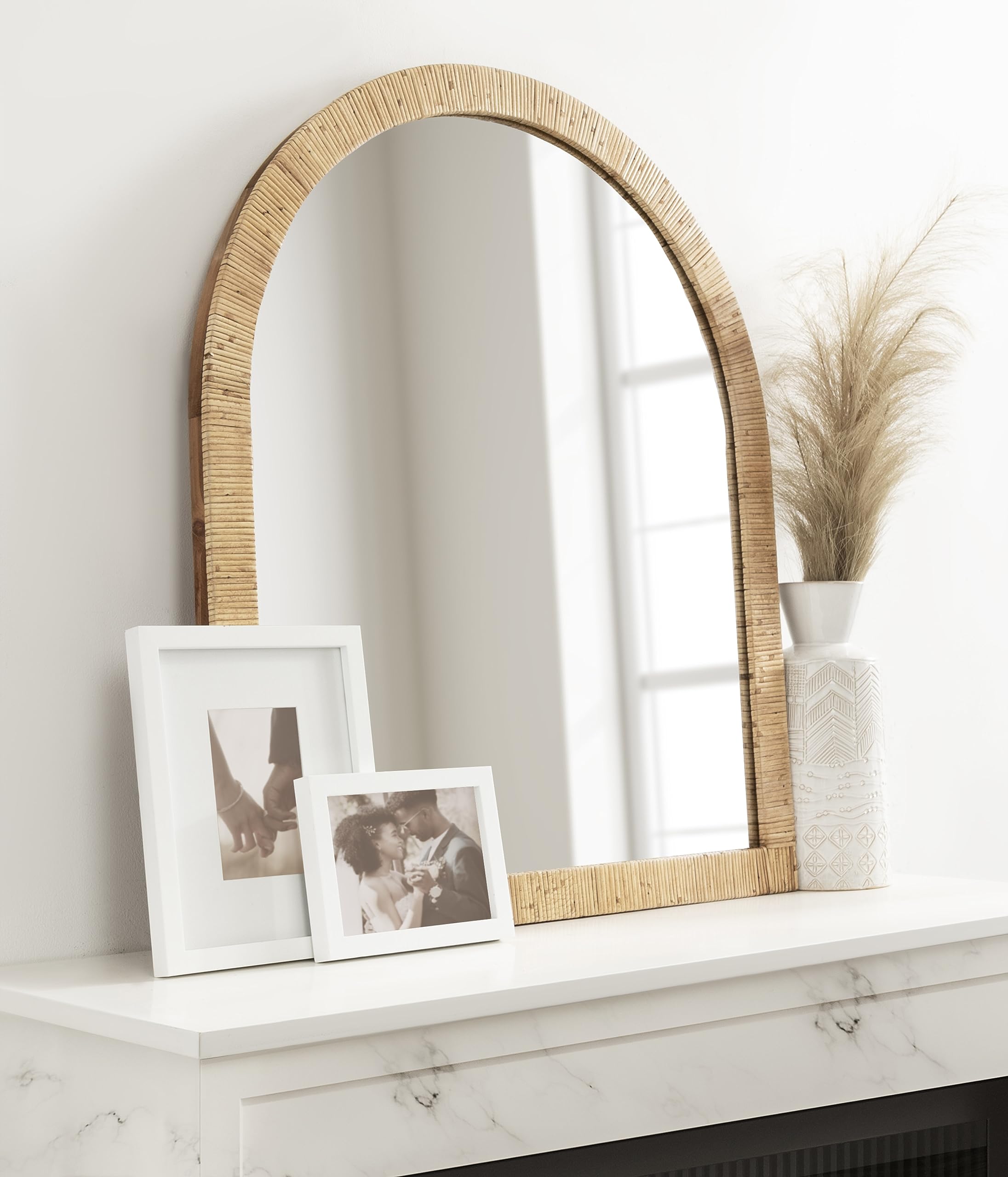 Rattan Wall Mirror,  Natural Wood, Decorative Wooden Mirror