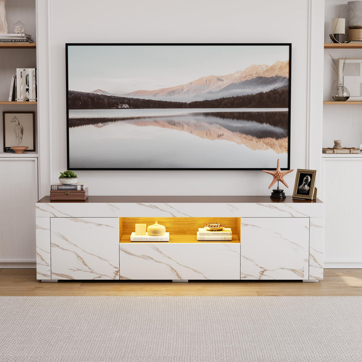 65 Inch Tv Stand, Modern High Glossy Entertainment Center with Storage and Drawers,