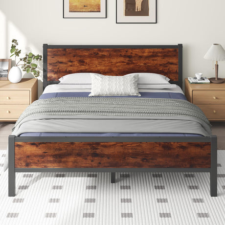 Full Bed Frame with Wood Headboard, Platform Bed Frame Full Size with Wood Slats,Heavy Duty Metal Frame Support, Large Under Bed Storage, No Box Spring Needed, Easy Assembly, Noise Free, Brown