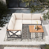 6 Pieces Patio Furniture Sets, L-Shaped Patio Conversation Sets Metal Outdoor ,Sofas