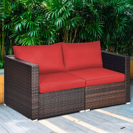 Wicker Loveseat 2 Piece, Patio Furniture Couch with Removable Cushions