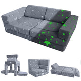 Kids Couch, 10-Piece Modular Play Couch for Playroom, Fold Out Kids Sofa for Girl Boy