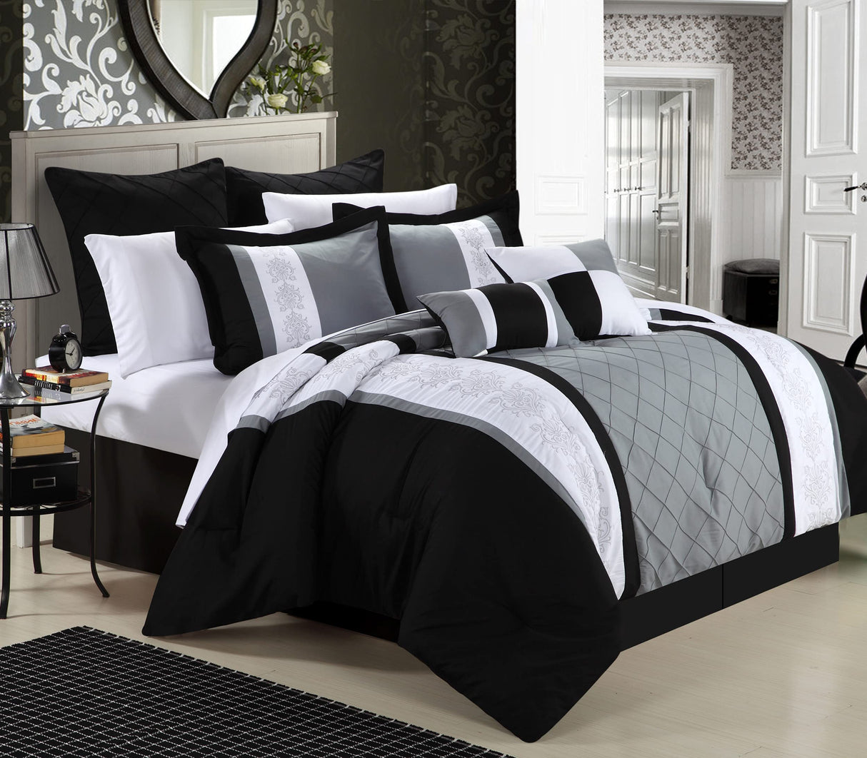 8-Piece Embroidery Comforter Set - Queen Livingston Black