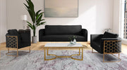 692Black-S Casa Collection Velvet Upholstered Sofa with Gold Iron Metal Design