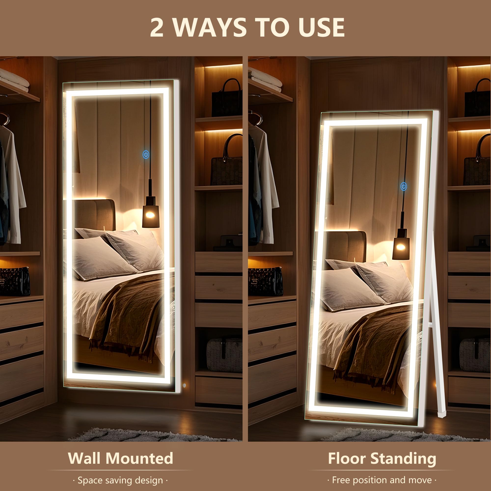 56x18 LED Floor Mirror - Dimmable 3-Color Full Length Mirror