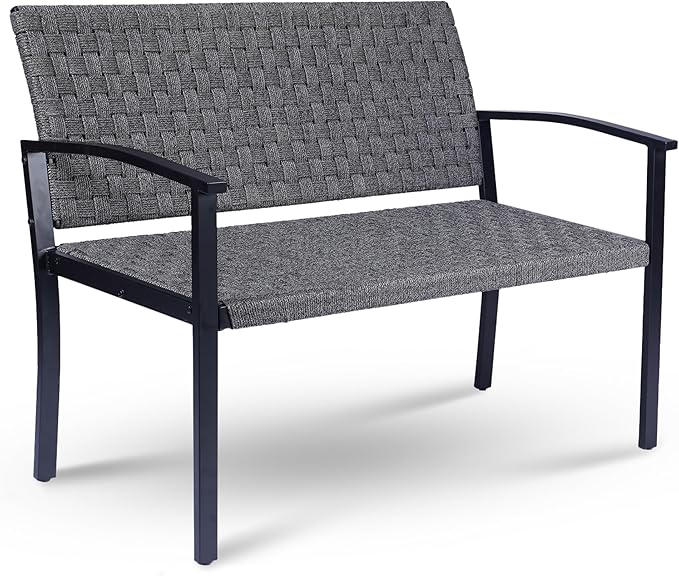 Outdoor Bench with High Back and Arms, Wood Bench Outdoor