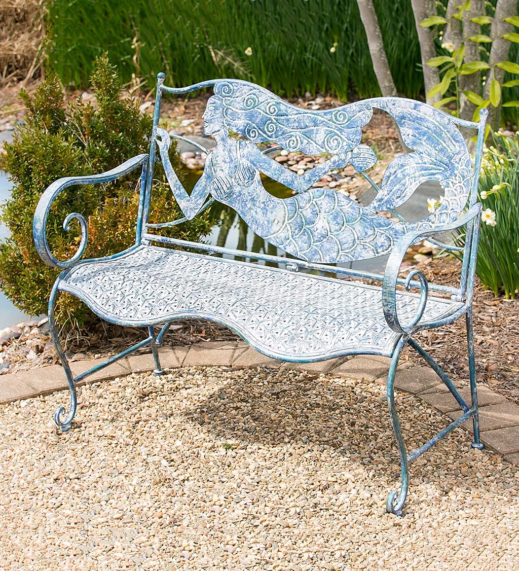 Mermaid Garden Bench for Outdoors | Outdoor Benches Weatherproof | Metal Bench
