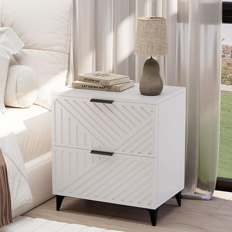 Nightstand Set of 2 with 2 Drawers Night Stand with Fluted Panel, Modern Bedside