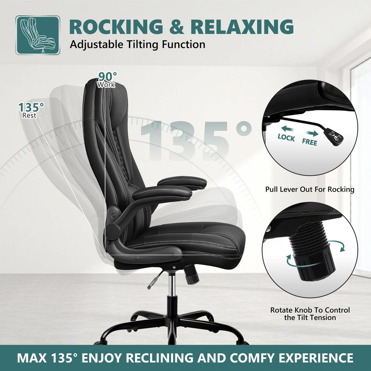 Office Chair, Big and Tall Office Chair Executive Office Chair Ergonomic Leather Chair