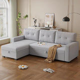 82" Convertible Sectional Sleeper Sofa with Storage Chaise, L Shaped Pull Out Couch Bed with 3 Tufted Back Cushion for Living Room, Apartment,Office,Beige