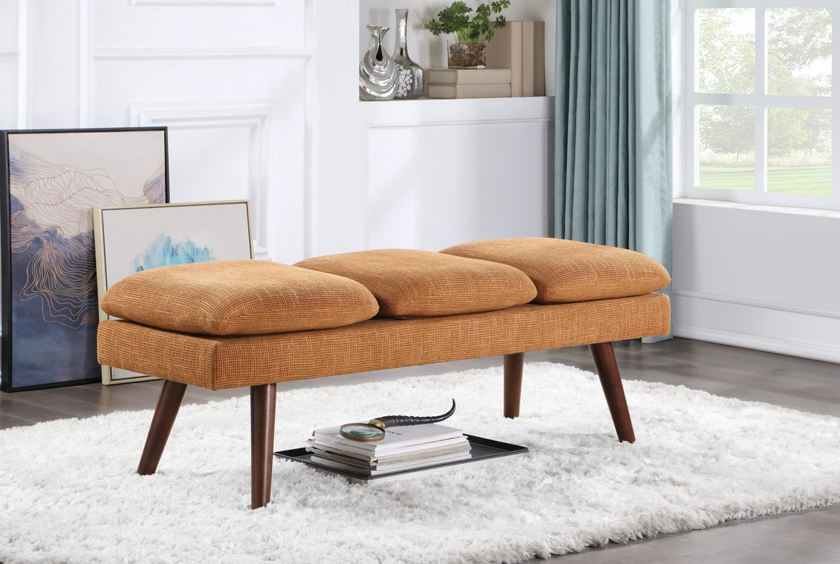 Amanda 54" Mid-Century Bench with Cushions and Solid Wood Tapered Legs,