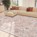 8x10 Area Rugs 8x10, Washable Rug, Non-Slip, Rugs for Living Room, Kitchen Rugs, Rugs for Bedroom Entryway Rug, Vintage Rugs Boho Floral Medallion, Low Pile, Soft, Beige Dark Blue Navy Red