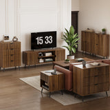 63" Walnut Fluted TV Stand with Storage Cabinets