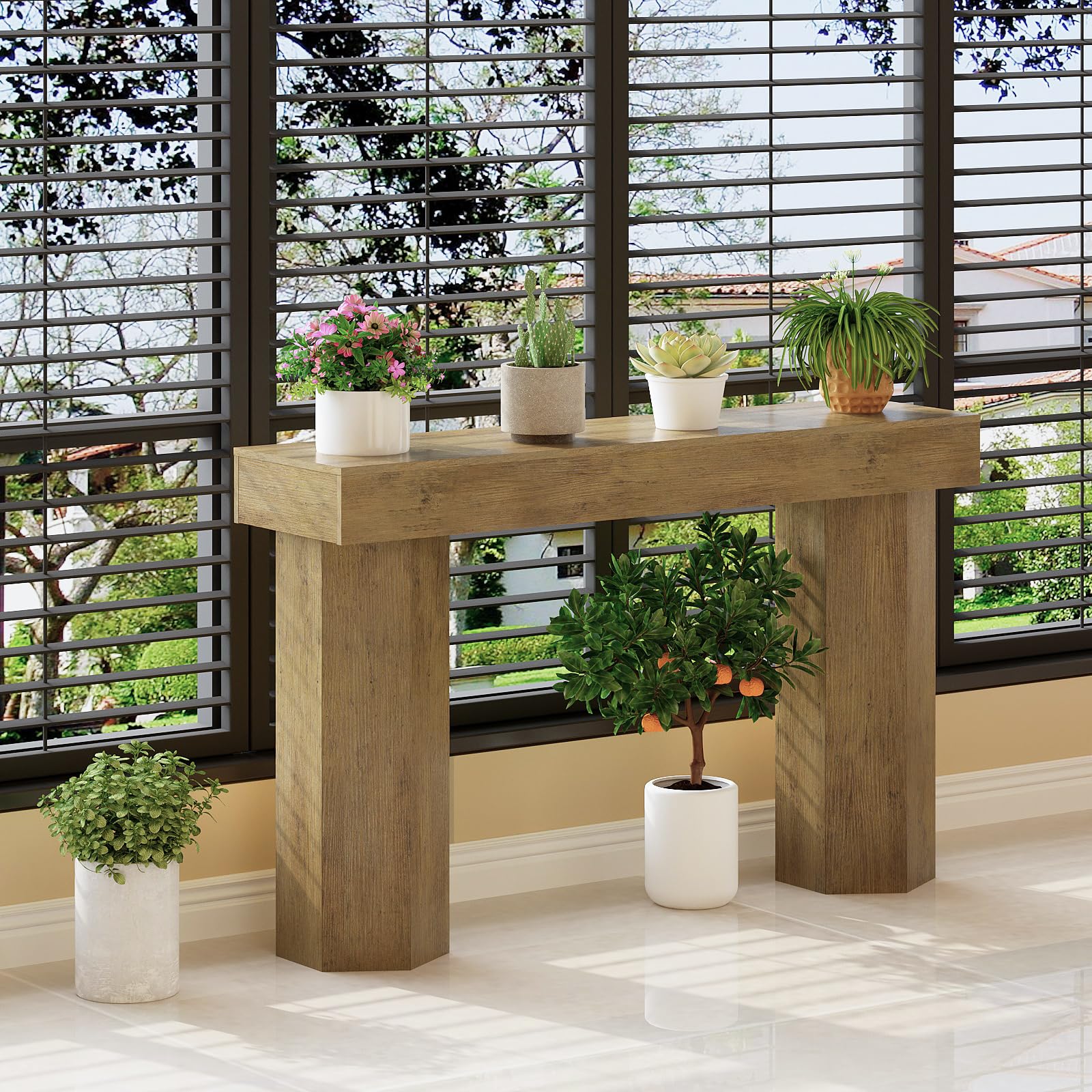 47" Industrial Console Table for Entryway - Light Brown