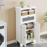 Bathroom Floor Storage Cabinet with Flip Glass Drawer, Freestanding