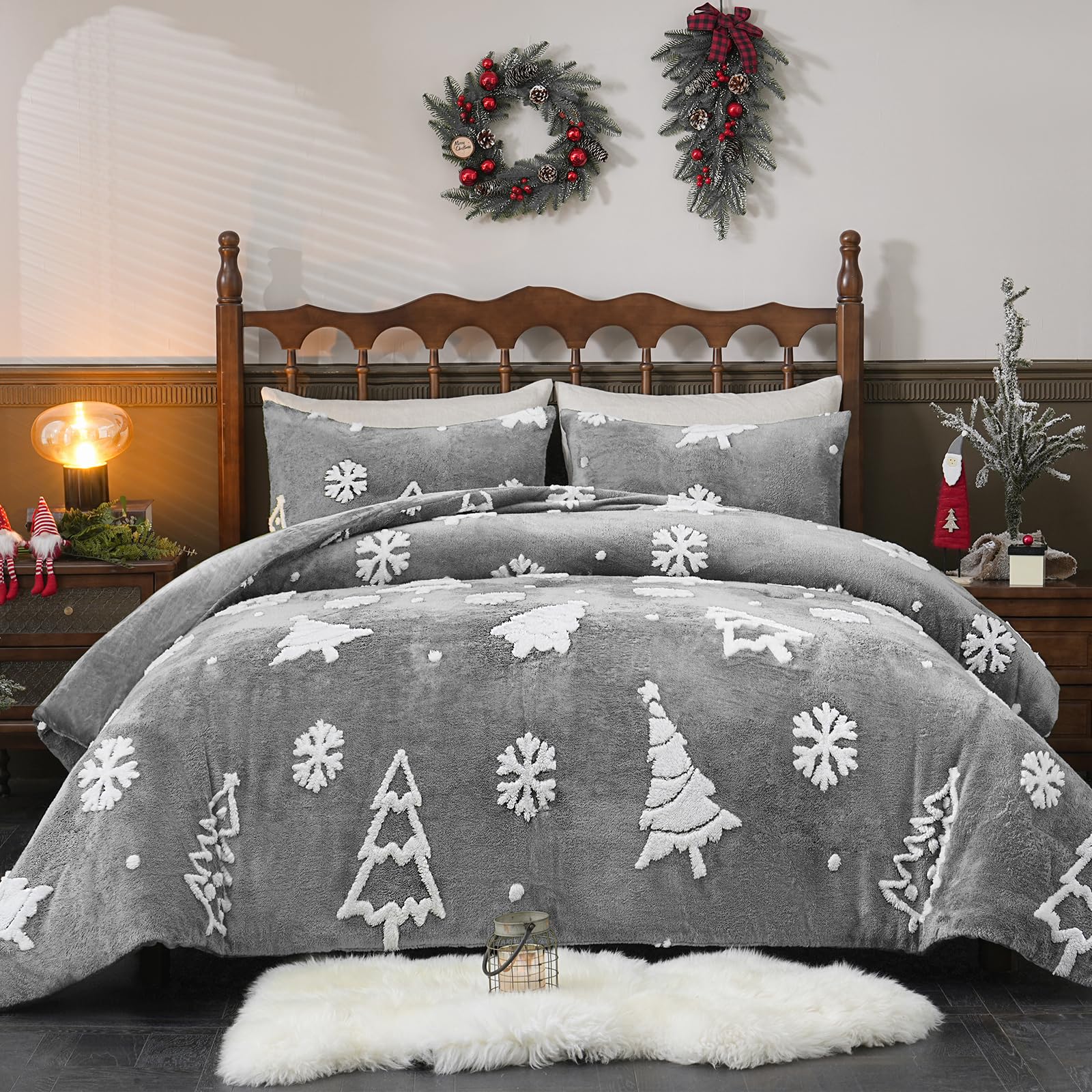 Christmas Tree Jacquard Queen Comforter Set - 3 Piece Winter Bedding
