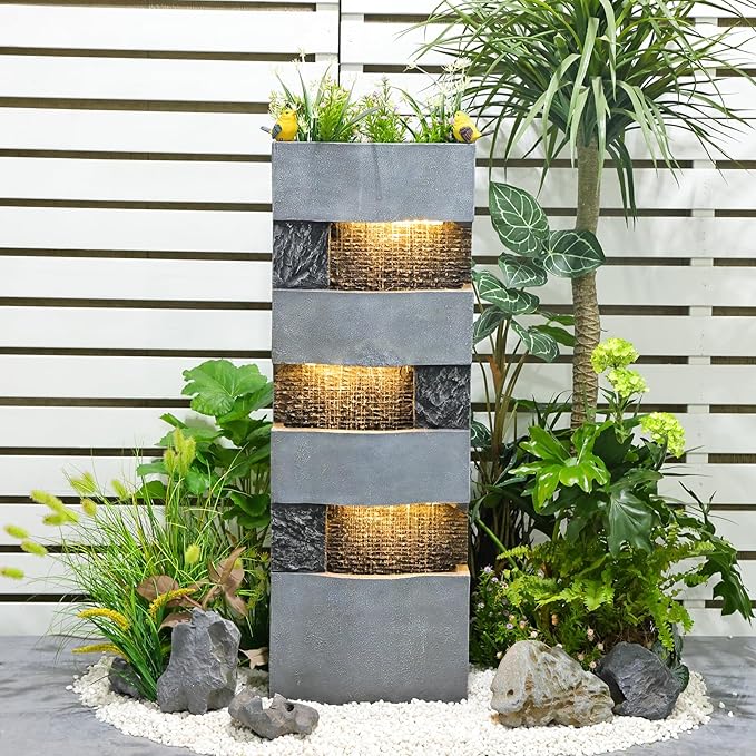 4 Tier Outdoor Water Fountain Garden - Rainfall Patio Fountains 40"H Waterfall