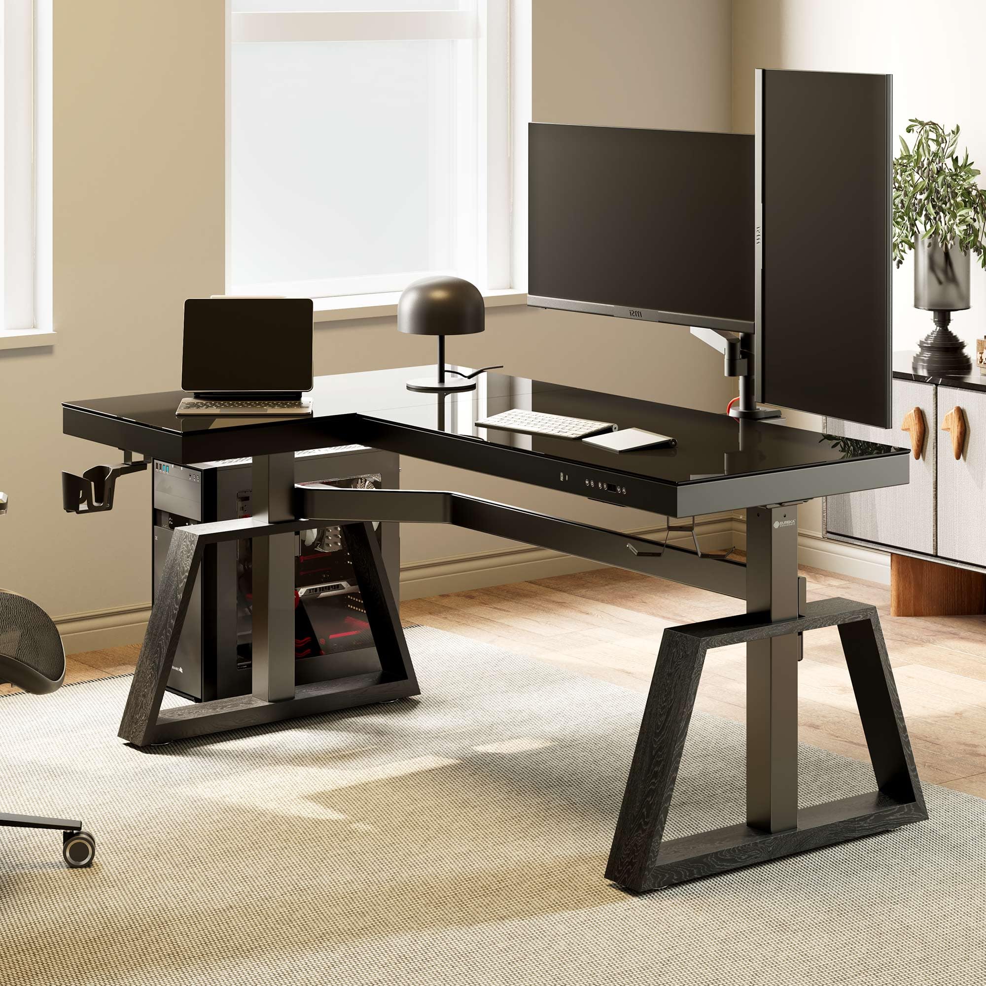 Standing Desk, Gaming Table,Glass RGB, Height Adjustable Computer desks 60 Inch L