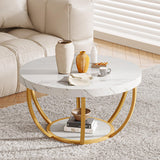 Tribesigns Modern Coffee Table, 2 Tier Round Coffee Table with Faux White Marble and Golden Metal Legs,