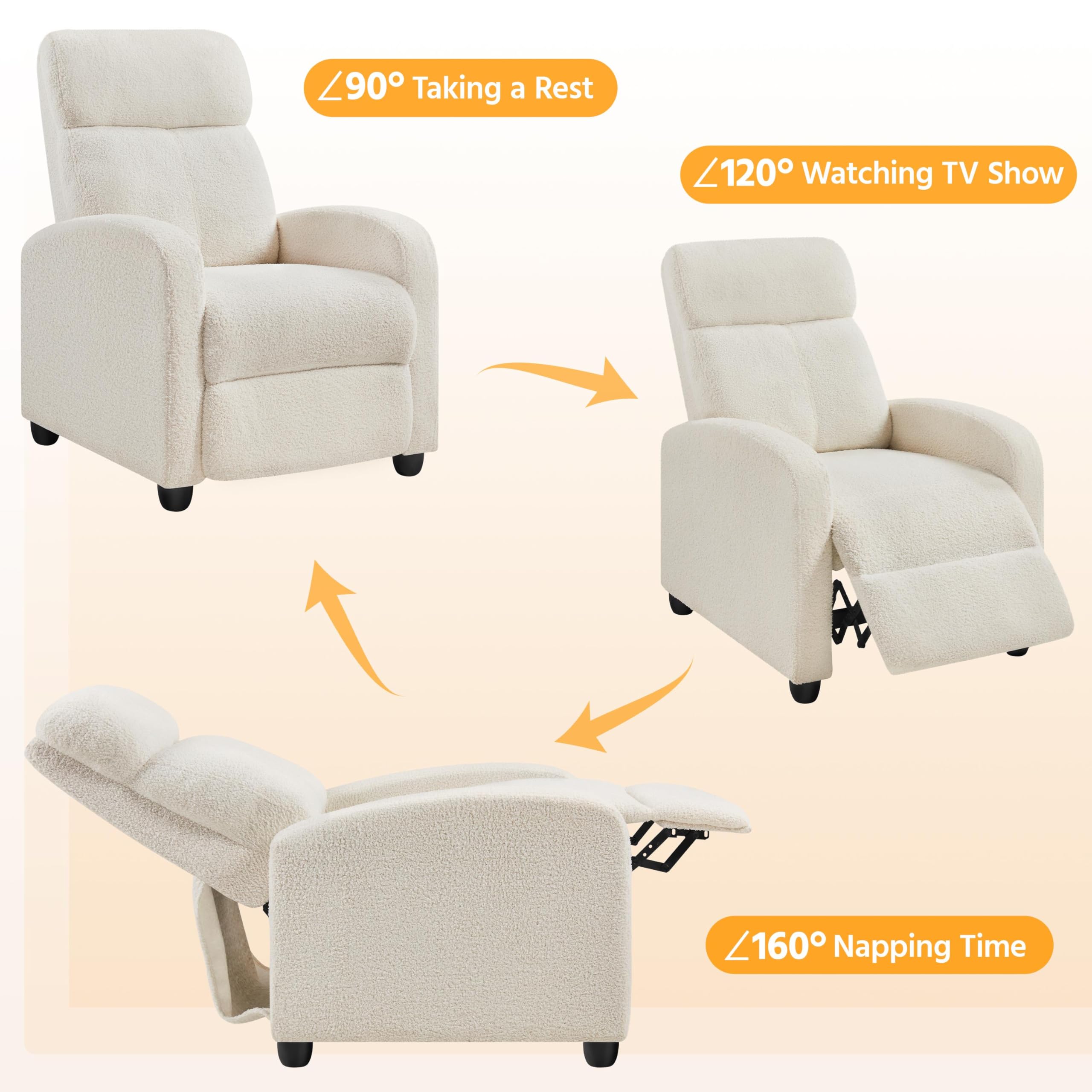 CloudNest Ivory Boucle Recliner Chair with Pocket Spring Support