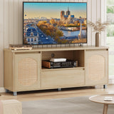 TV Stand for TVs up to 70", Rattan Entertainment Center with Storage Drawer and Open