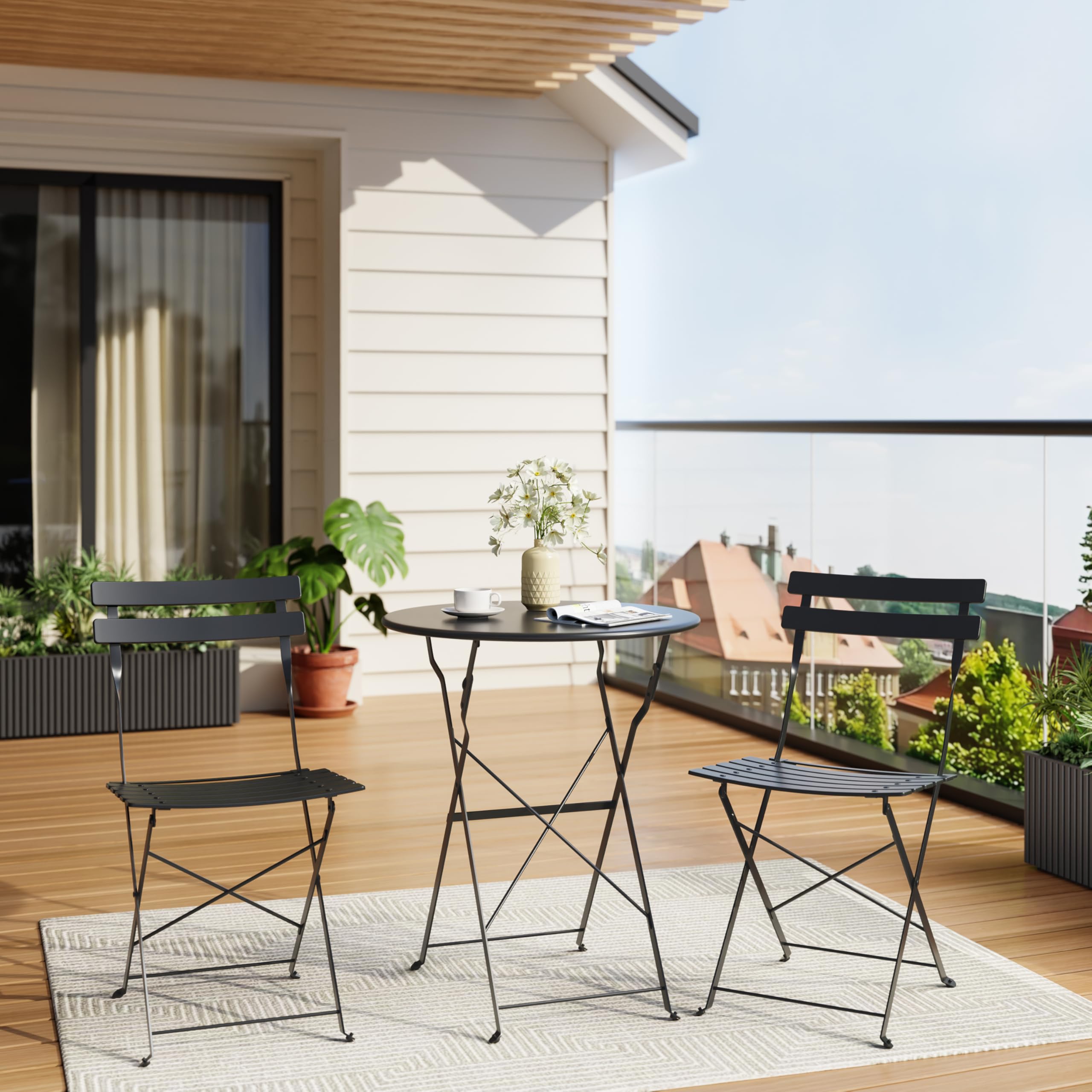 3-Piece Patio Bistro Set, Outdoor Folding Bistro Table and Chairs with Premium Steel Frame