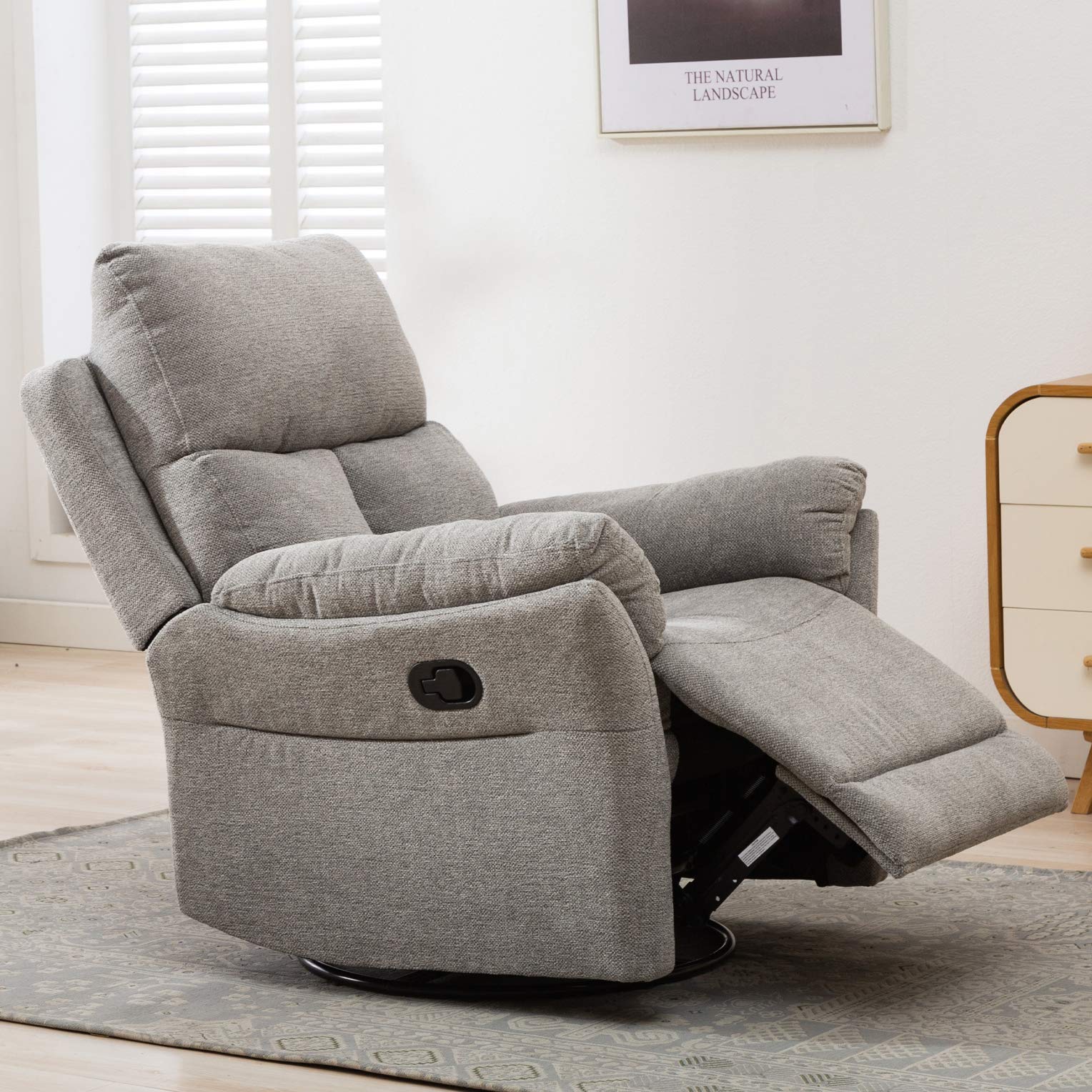 RelaxGlide Silver Manual Swivel Rocker Recliner Chair with Wing Back Design