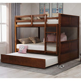 Bed with Twin Size Trundle, Pine Wood Bunk Bed Frame with Guardrails and Ladder for Bedroom and Teens (Oak)