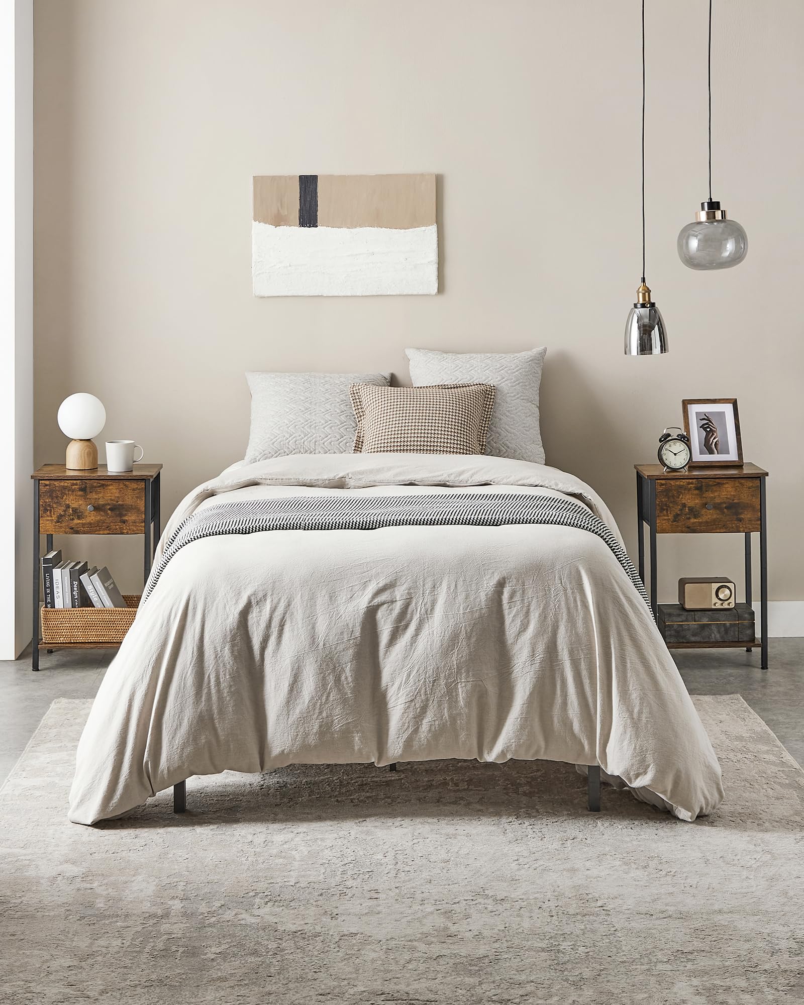 Nightstands, Set of 2 Side Tables with Fabric Drawer