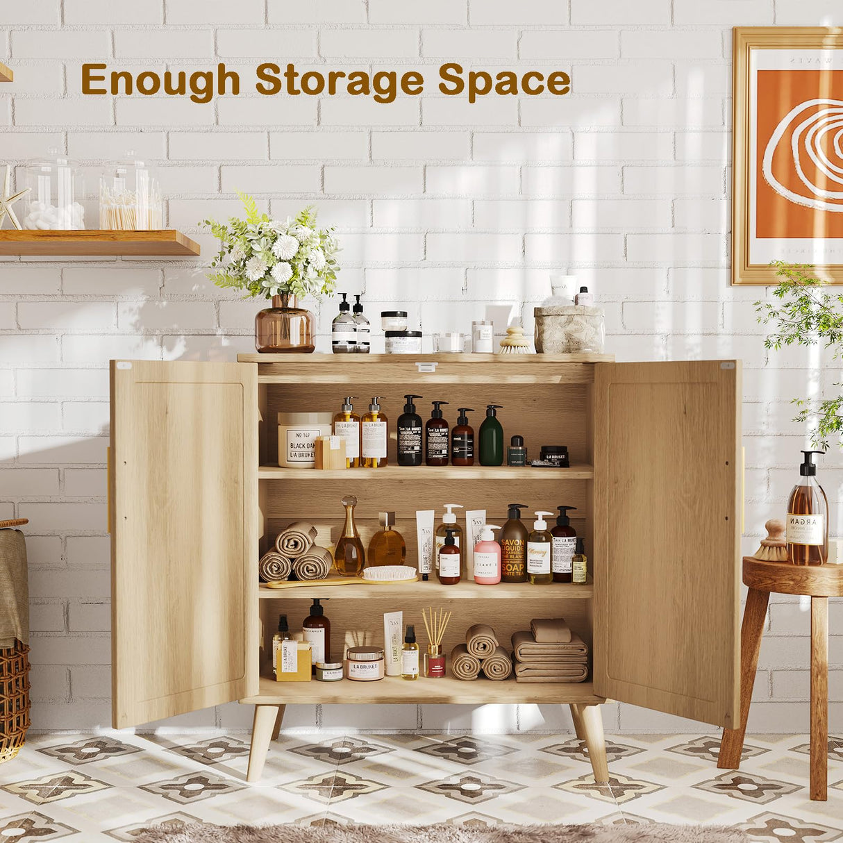 Cabinet with 2 Doors, Bathroom Floor Cabinet, Modern Sideboard Buffet Cabinet, Accent